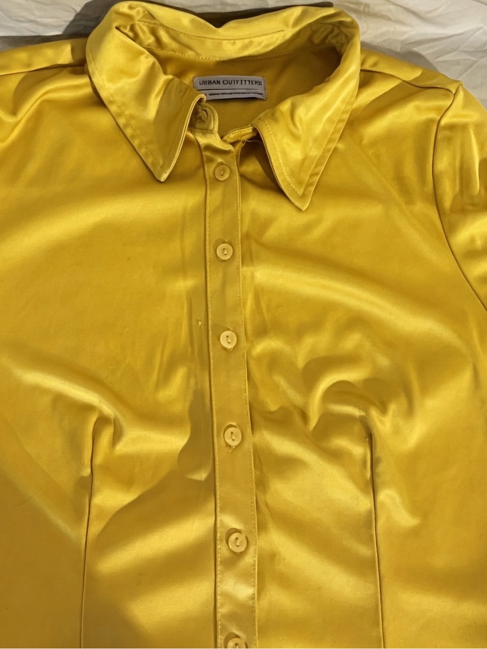 Urban Outfitters Bright Yellow Short Sleeve Button-Down Shirt - Picture 3 of 7